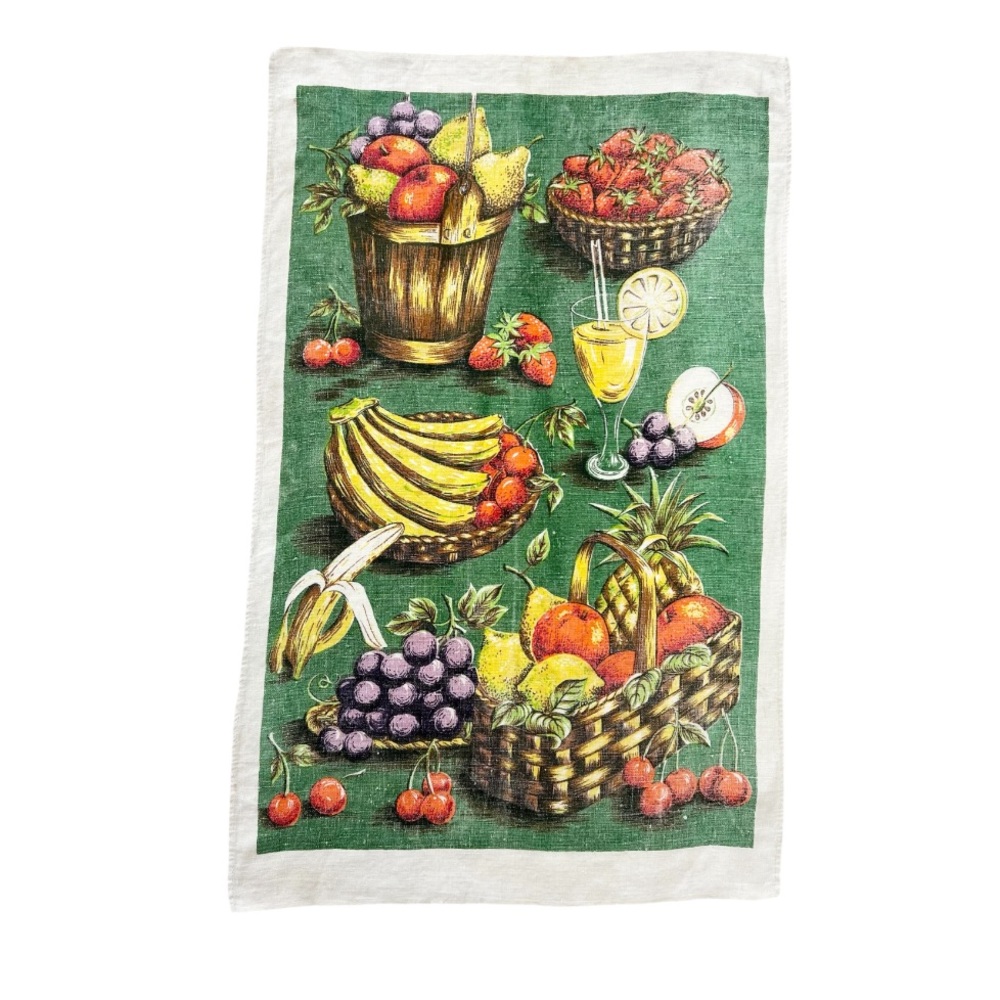 Vintage Linen Fruit Pattern Art Tea Towel